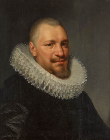 View full screen - View 1 of Lot 59. Portrait of Jan van der Does (1545–1604), bust-length, wearing a black dress and white cartwheel ruff.