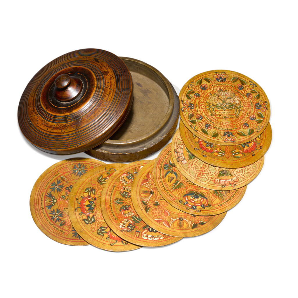 View full screen - View 1 of Lot 11. A set of eight Elizabethan polychrome decorated sycamore roundels, late 16th/early 17th century.