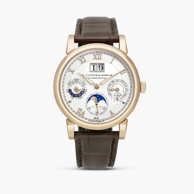 View full screen - View 1 of Lot 2576. Langematik Perpetual, Reference 310.050 | A limited edition honey gold perpetual calendar wristwatch with digital date display, moon phases, 24 hour, leap year indication and zero-reset mechanism, Circa 2022.