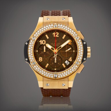 View full screen - View 1 of Lot 2178. Big Bang, Reference 341.PN.1007RX.114 | A pink gold and diamond-set chronograph wristwatch with date, Circa 2007 | 宇舶 | Big Bang 型號341.PN.1007RX.114 | 粉紅金鑲鑽石計時腕錶,備日期顯示,約2007年製.