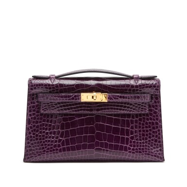 View full screen - View 1 of Lot 413. Amethyst Kelly Pochette in Shiny Alligator Mississippiensis with Gold Hardware, 2010.