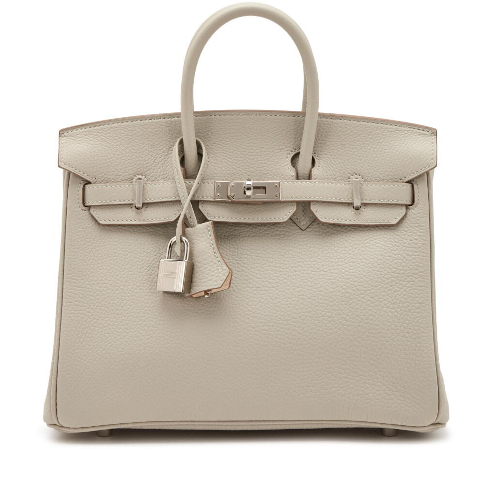 View full screen - View 1 of Lot 18. Limited Edition Gris Perle Togo and Nata Verso Birkin 25 Palladium Hardware, 2022.