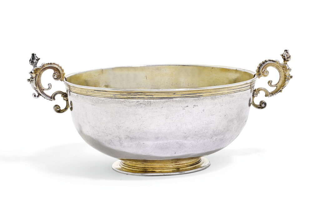 View full screen - View 1 of Lot 16. A German parcel-gilt silver bowl, maker’s mark a standing figure holding a flag, Danzig, first half of the 17th century.