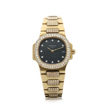 View full screen - View 1 of Lot 48. PATEK PHILIPPE | REFERENCE 4700/5 NAUTILUS A YELLOW GOLD AND DIAMOND-SET QUARTZ WRISTWATCH WITH DATE AND BRACELET, MADE IN 1982 .