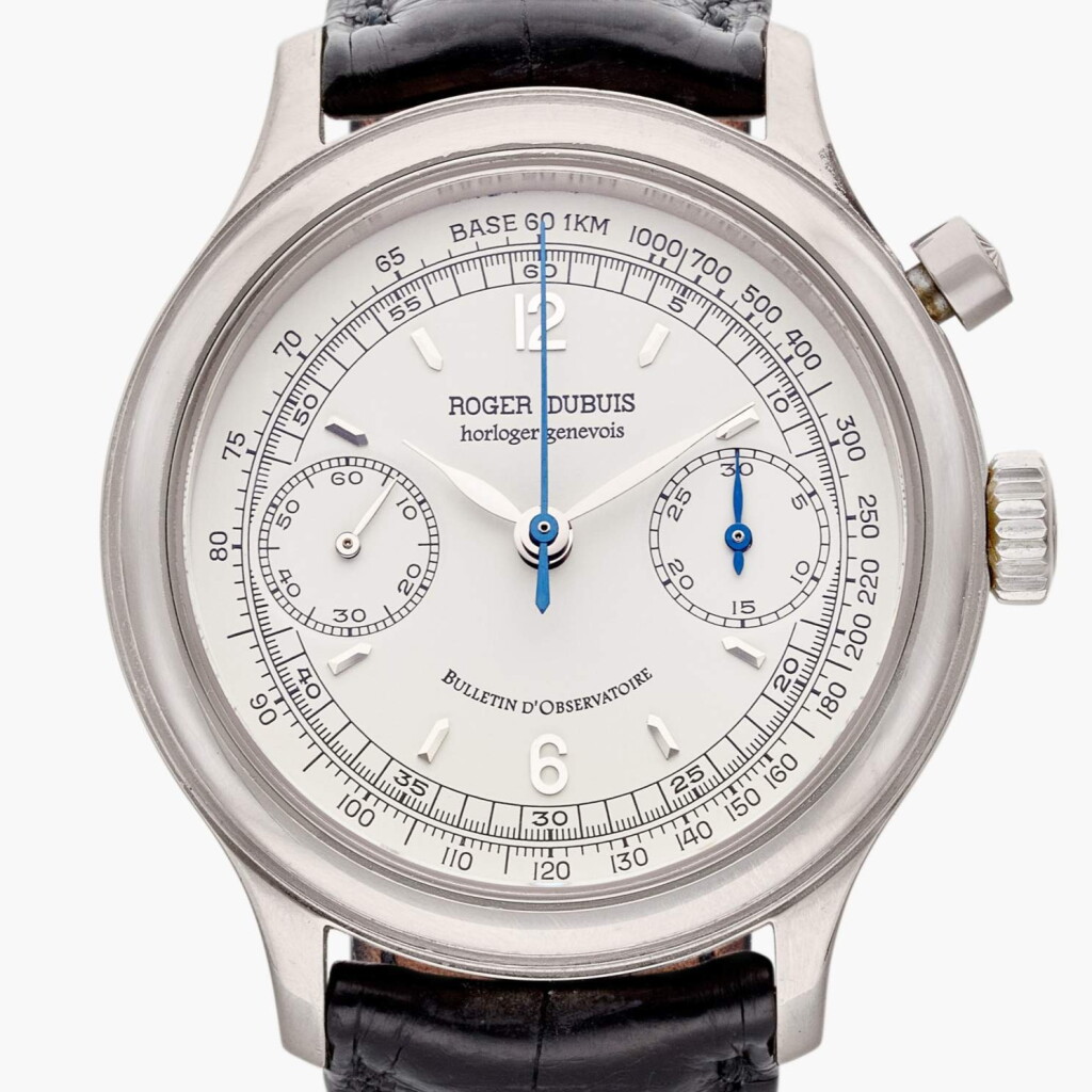 View full screen - View 1 of Lot 100. Reference H40 500 Hommage Monopoussoir | A rare limited edition white gold single-button observatory chronograph wristwatch, numbered 11 out of 28 pieces, Circa 1999.