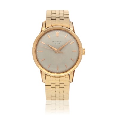 View full screen - View 1 of Lot 474. Ref 2481, Pink gold wristwatch with Gay Frère bracelet Circa 1955.