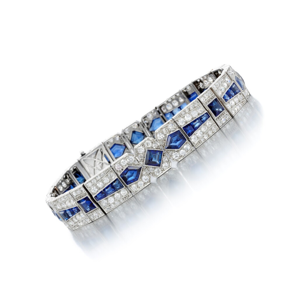 View full screen - View 1 of Lot 375. Sapphire and diamond bracelet, 1920s.