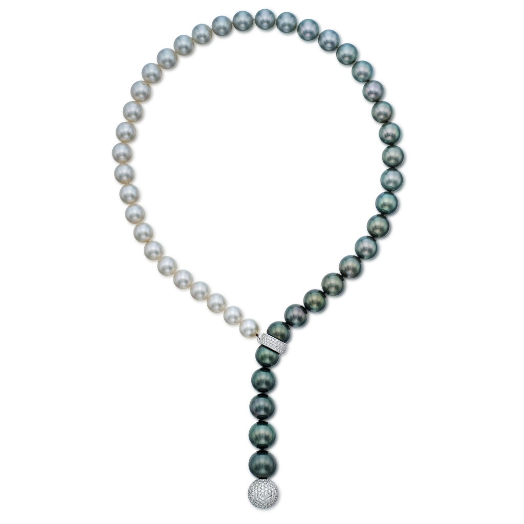 View full screen - View 1 of Lot 384. Cultured Pearl and Diamond Necklace .