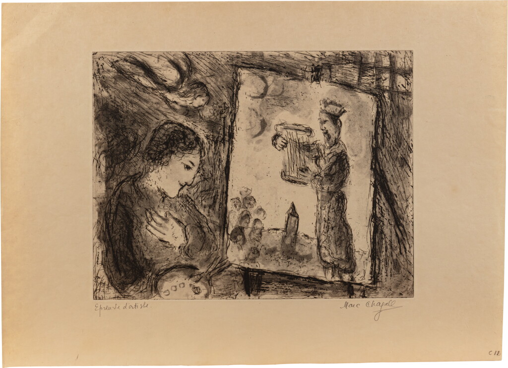 View full screen - View 1 of Lot 99. Le Peintre et son tableau; with Le Clown-acrobate and Violoncelliste du village (Three Works).