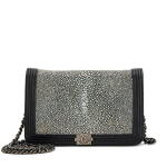 Black Lambskin and Metallic Galuchat Stingray Yen Wallet on Chain WOC Ruthenium Hardware, 2014