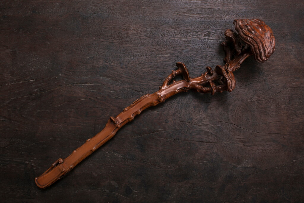 View full screen - View 1 of Lot 1506. A bamboo-root 'lingzhi' ruyi sceptre, Early Qing dynasty | 清初 竹根圓雕靈芝如意.