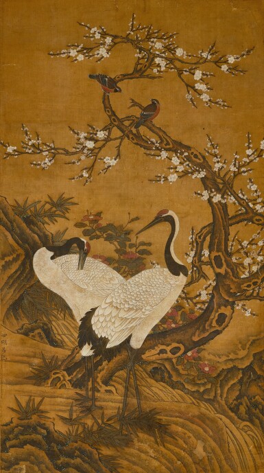 View full screen - View 1 of Lot 9116. 呂紀(款) 瑞鶴圖 | Attributed to Lü Ji, Sparrows and Cranes.