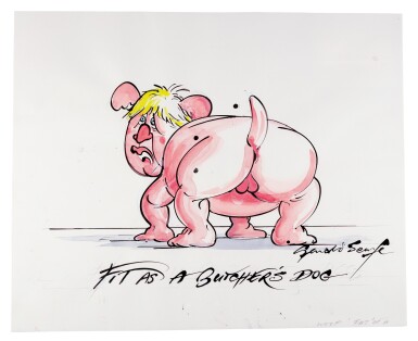 View full screen - View 1 of Lot 155. SCARFE | Boris Johnson ("Fit as a butcher's dog"), original drawing.