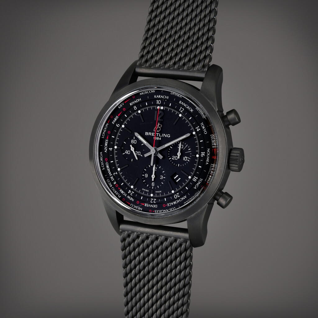 View full screen - View 1 of Lot 139. Reference MB0510 Transocean Unitime Pilot | A limited edition PVD coated stainless steel automatic chronograph world time wristwatch with date and bracelet, Circa 2015.