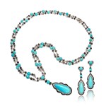 TURQUOISE, BLACK AGATE AND DIAMOND DEMI-PARURE | 綠松石 配 縞瑪瑙 配 鑽石 項鏈 及 耳環 套裝