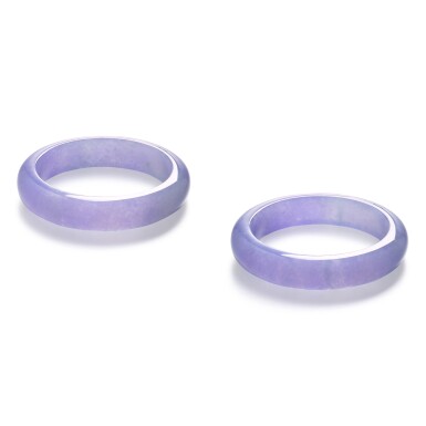 View full screen - View 1 of Lot 1828. Pair of Lavender Jadeite Bangles | 天然紫色翡翠手鐲一對.