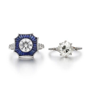 View full screen - View 1 of Lot 209. Diamond ring and a sapphire and diamond ring.