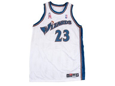 View full screen - View 1 of Lot 5. 2001-02 Michael Jordan Game Used Photo Matched and Signed Washington Wizards #23 Home Jersey Used on 11/11/01 - Double-Double 16 Pts. & 12 Reb. (Meigray, Uda & Sports Investors Authentication).