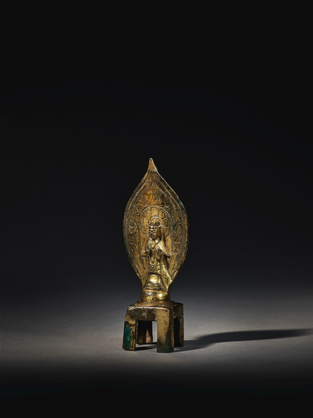 View full screen - View 1 of Lot 3510. A finely cast small inscribed gilt-bronze figure of a Bodhisattva Sui dynasty, dated to the second year of the Kaihuang period (in accordance with 582) | 隋 鎏金銅菩薩立像.
