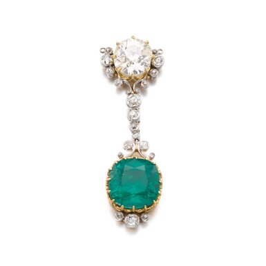 View full screen - View 1 of Lot 726. Emerald and diamond pendant.