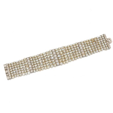 View full screen - View 1 of Lot 19. Chiappe, Pearl and diamond bracelet (Chiappe, Bracciale in perle e diamanti).