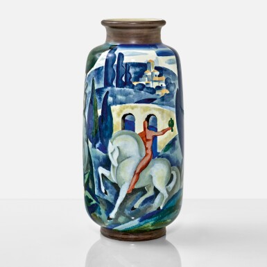 View full screen - View 1 of Lot 51. RENÉ CREVEL | A MONUMENTAL "CAVALIER À L'OISEAU" VASE.