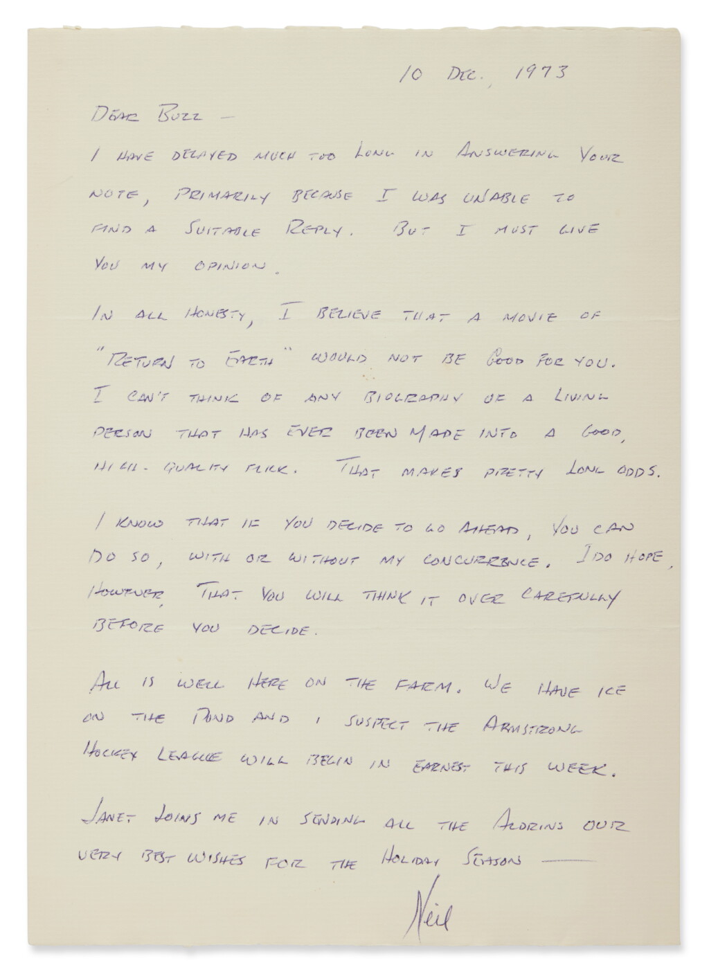 全萤幕检视 - 查看54Autograph Letter Signed, from Neil Armstrong to Buzz Aldrin的1