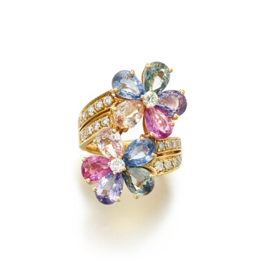View full screen - View 1 of Lot 759. Coloured Sapphire and Diamond Ring.