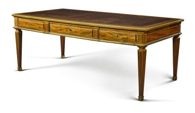 View full screen - View 1 of Lot 75. A Louis XVI gilt-bronze mounted mahogany bureau plat, stamped E. Levasseur JME, late 18th century.