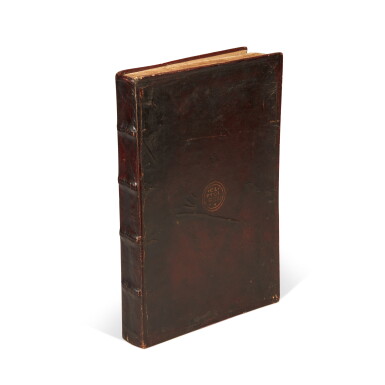View full screen - View 1 of Lot 38. Claudius Ptolemaeus | Geographicae enarrationis libri octo, Strassburg, 1525, contemporary Venetian burgundy morocco, including one of the earliest Ptolemaic maps of America.