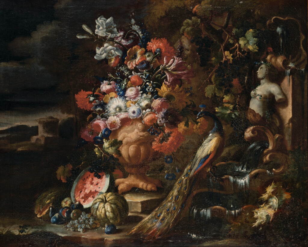 View full screen - View 1 of Lot 104. NICOLA CASISSA | STILL LIFE OF FLOWERS WITH A FOUNTAIN.
