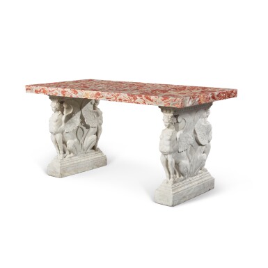View full screen - View 1 of Lot 352. An Italian Neoclassical Carrara and Rosso Antico Marble Center Table.