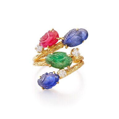 View full screen - View 1 of Lot 209. 'Tutti Frutti' Ruby, Sapphire, Emerald and Diamond Ring | 卡地亞 | 'Tutti Frutti' 紅寶石, 藍寶石 及 祖母綠 配 鑽石 戒指.