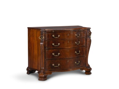 View full screen - View 1 of Lot 103. A GEORGE II STYLE MAHOGANY SERPENTINE COMMODE, PROBABLY LATE 19TH CENTURY.