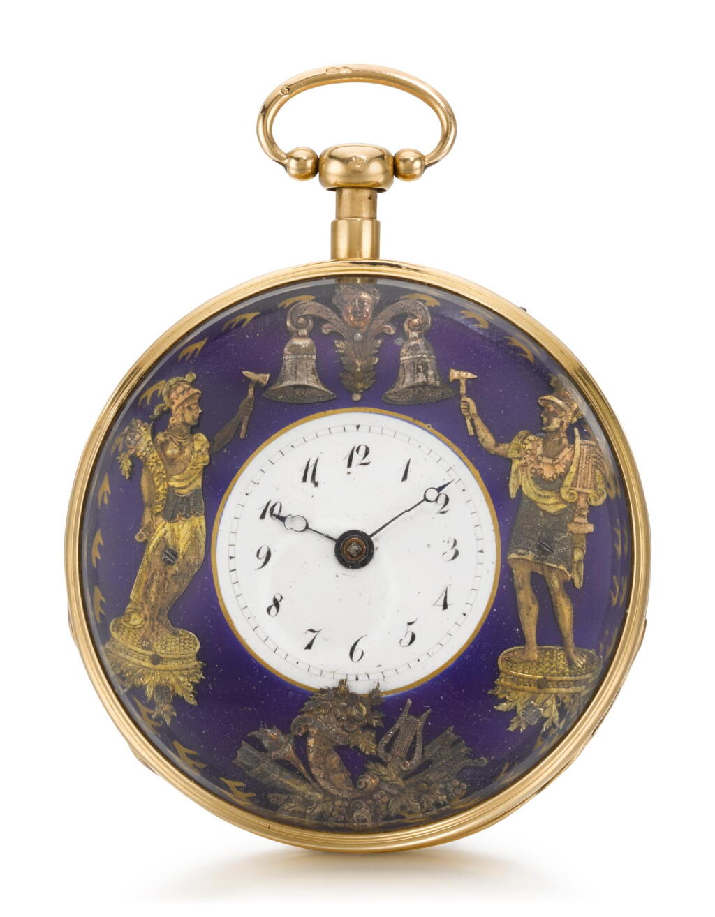 View full screen - View 1 of Lot 1071. SWISS | GOLD AND ENAMEL QUARTER REPEATING AUTOMATON WATCH CIRCA 1800.