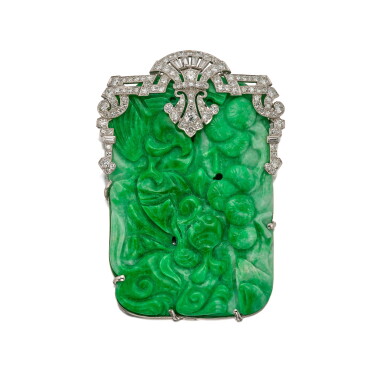 View full screen - View 1 of Lot 528. Jade and Diamond Brooch.