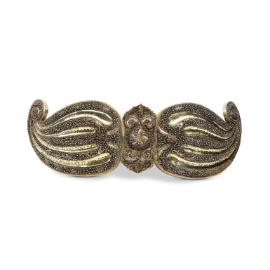 View full screen - View 1 of Lot 90. A Large Near Eastern Silver Wedding Belt Buckle, possibly Afghanistan, mid 19th century.