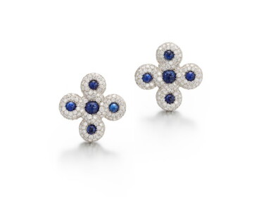 View full screen - View 1 of Lot 1605. Pair of Diamond and Sapphire Ear Clips | 香奈兒 | 鑽石 配 藍寶石 耳環一對.