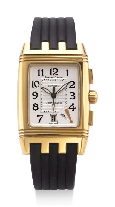 View full screen - View 1 of Lot 8113. JAEGER-LECOULTRE | REVERSO, REFERENCE 295.1.59, A YELLOW GOLD REVERSIBLE CHRONOGRAPH WRISTWATCH WITH DATE AND RETROGRADE REGISTER, CIRCA 2005.
