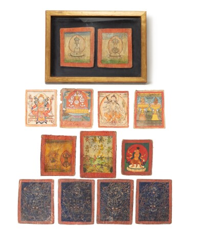 View full screen - View 1 of Lot 73. A group of thirteen Tsakli Tibet, 19th-20th century | 西藏 十九至二十世紀 佛卡一組十三幀 設色紙本.