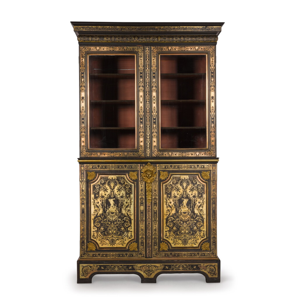 View full screen - View 1 of Lot 20. A Louis XIV gilt-bronze mounted brass inlaid ebony and tortoiseshell ‘Boulle’ marquetry bibliothèque, circa 1700 and later, attributed to Nicolas Sageot.