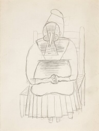 View full screen - View 1 of Lot 8. Vielle femme assise sur une chaise.