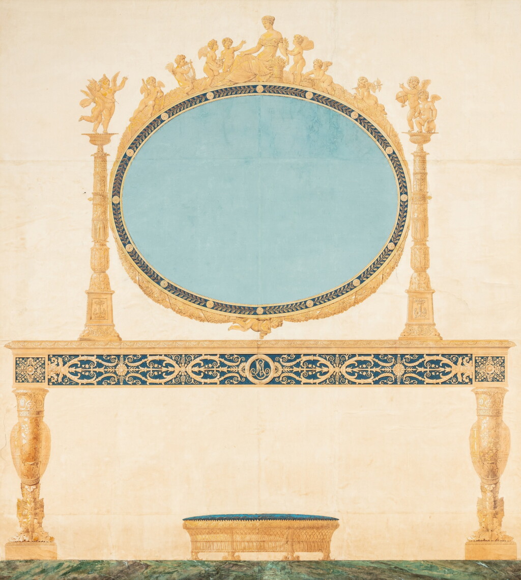 View full screen - View 1 of Lot 81. A project for a dressing table with a stool for Empress Marie-Louise, on the occasion of her marriage to Emperor Napoleon I in the chapel of the Louvre, after Pierre Paul Prud'hon, circa 1810.