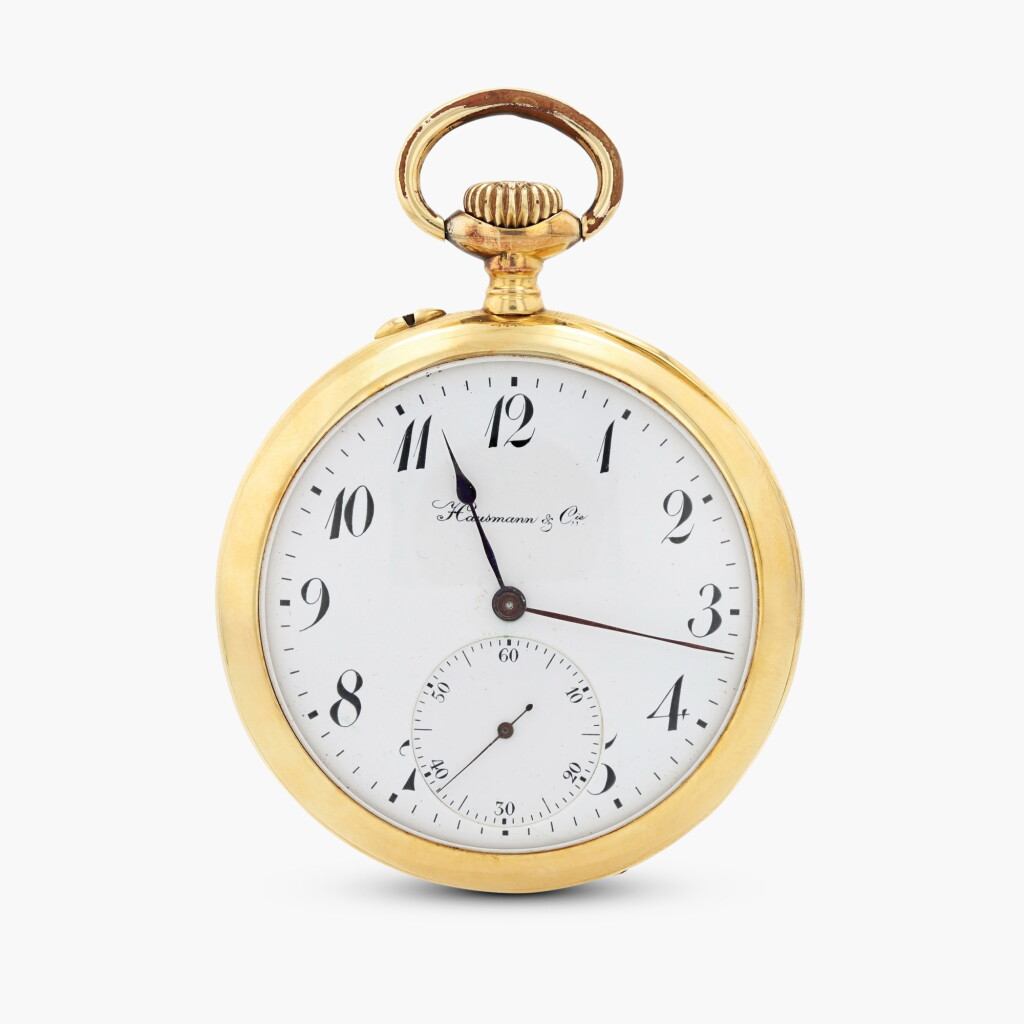 View full screen - View 1 of Lot 451. Yellow gold open-faced lever watch, case back decorated with the blue enamel initials 'VE' surmounted by a crown, for Victor Emmanuel III of Italy, circa 1900.