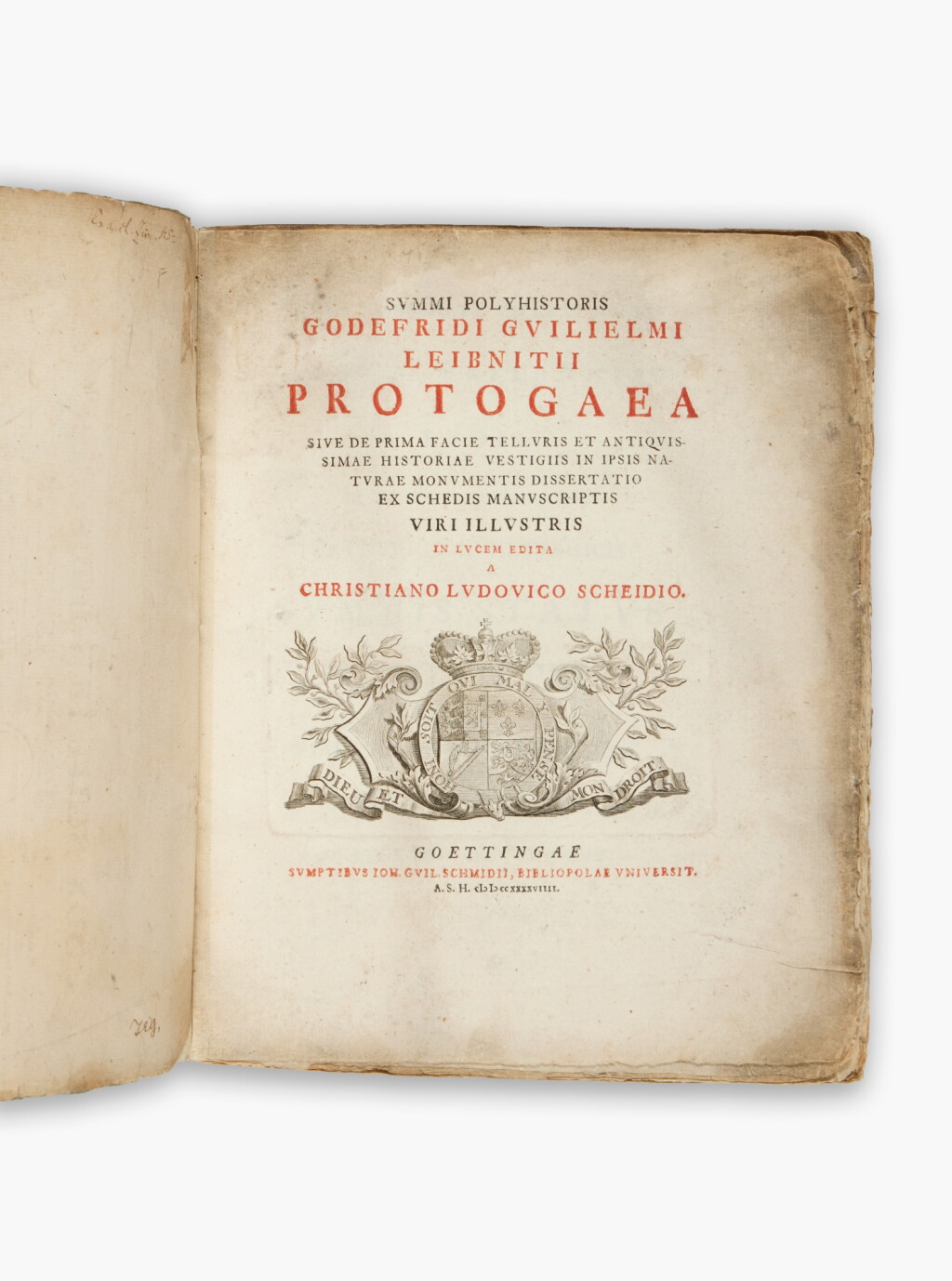 View full screen - View 1 of Lot 146. Leibnitz, Gottfried Wilhelm | First edition of Leibnitz’s posthumously published geological treatise.
