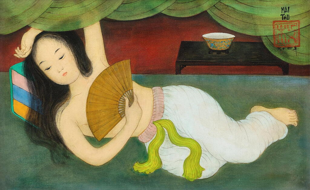 View full screen - View 1 of Lot 6202. Mai Trung Thu 枚中栨(梅忠恕)Jeune femme couchée 橫臥仕女.