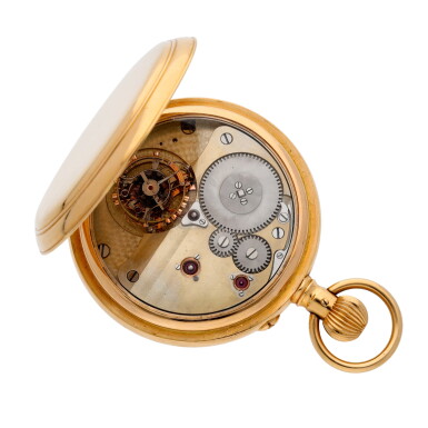 View full screen - View 1 of Lot 195. A gold open-faced keyless one-minute tourbillion watch with chronometer escapement and up-and-down indication Circa 1930, no.91000.