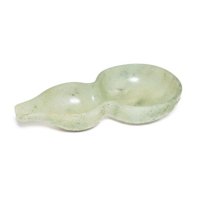 View full screen - View 1 of Lot 103. A gray jade 'double-gourd and bat' vessel, Qing dynasty | 清 灰玉雕福祿萬代紋葫蘆形器.