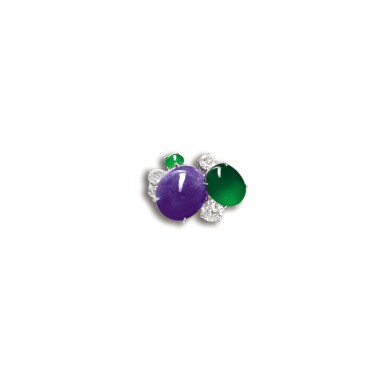 View full screen - View 1 of Lot 1759. LAVENDER JADEITE, JADEITE AND DIAMOND RING 天然紫色翡翠 配 天然翡翠 及 鑽石 戒指.