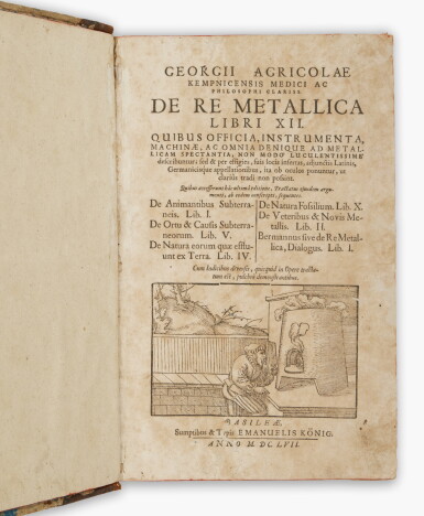 View full screen - View 1 of Lot 28. Agricola, Georgius | The only collected edition of Agricola to include De re metallica, Basel, 1657.